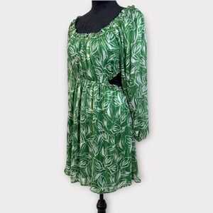 ASTR The Label Green Leaf Print Mini Dress XS Side Cut Outs Vacation Brunch